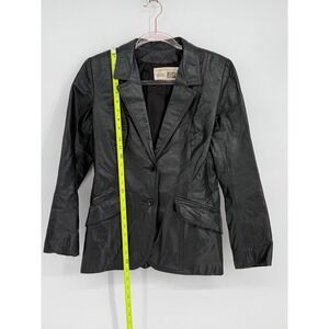 Vintage Sears Womens Black Leather Blazer Jacket Two Button Tailored Fit Size 6